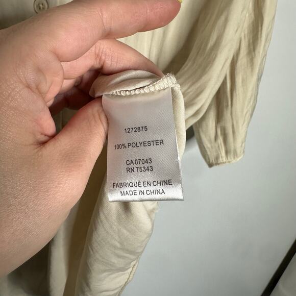 RACHEL Rachel Roy Women's‎ Cream Lapel Collar Short Sleeve Button Down Shirt L - Picture 3 of 5